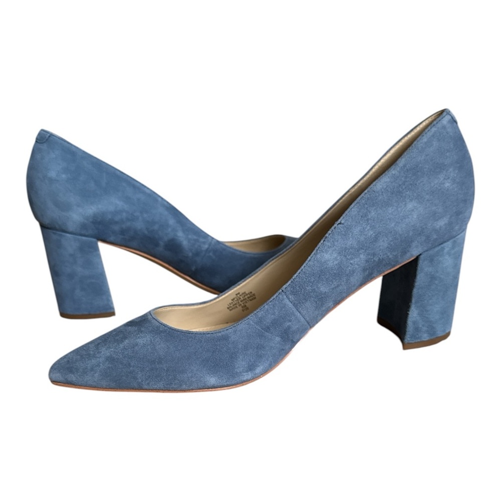 Marc Fisher Blue Suede Block Chunky Heel Pointed Toe Heels Classic Women Sz 9M